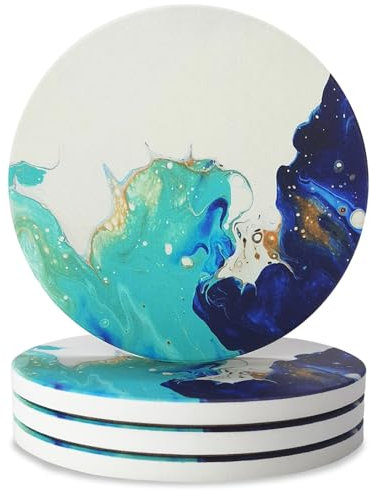 WSRY-Home Coasters Set of 4,Absorbent Drink Coaster with Holder,Cork Base,Suitable for All Kinds of Mugs Glasses Cups,Ceramic Coasters Blue