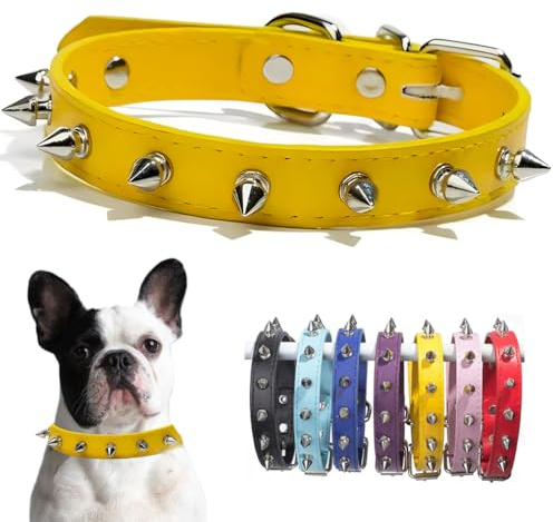 Hundehalsband für kleine Hunde, PU-Leder, Nieten, Spikes, Welpenhalsband, Nieten, Kätzchen, Katzenhalsband, verstellbare Schnalle, für XS, extra kleine, mittelgroße Rassen, Haustiere wie Chihuahua
