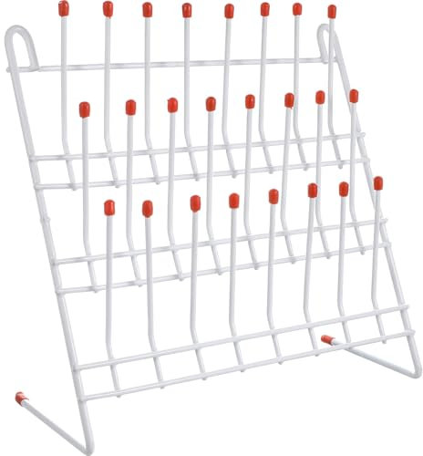 Amosfun Soporte de Secado para Tubos de Ensayo, Escurridor de Laboratorio, Metal Blanco, 24 Posiciones, 30x30x11.5 cm