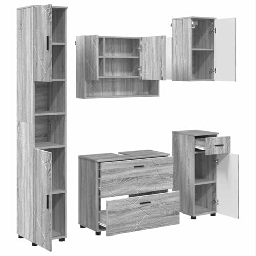 vidaXL Bathroom Furniture Set 5 pcs Grey sonoma 30 x 35 x 192 cm,