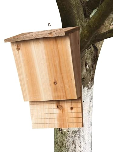 Fledermaushaus, wetterfester Holz-Lebensraum zur Fliegenbekämpfung, Hinterhof, für Hinterhof, Hof, Terrasse, Baum, Winter, Sommer, Weihnachten, Einweihungsfeier