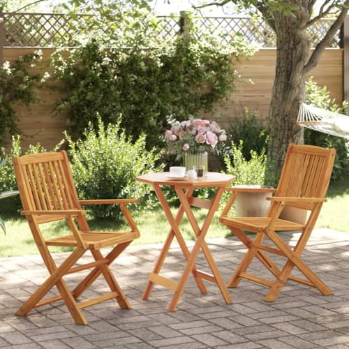 Teenpull 3-TLG. Bistro-Set, klappbar, aus massivem Akazienholz, für Terrasse, Balkon & Garten, 1 Tisch & 2 Stühle, langlebiges Outdoor Möbel Set