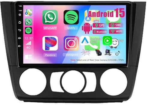 9 Pulgadas Pantalla Táctil Android 15 Radio 2 DIN para BMW 1-Series 2004-2011 con Carplay GPS Navigation Bluetooth Controles del Volante Cámara de Respaldo(T700 [8+256G])