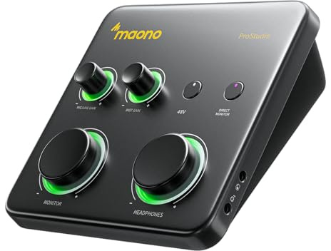 MAONO P1 Interface Audio USB Hybride 70dB Gain | PC/Smartphone/iPad/Guitare | Auto-Gain Loopback Muet ASIO Routage, Pour Podcast Streaming Enregistrement Mobile Création