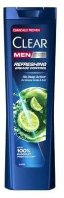 CLEAR Men Refreshing Anti-Dandruff Shampoo 225 ml – Deep Oil & Grease Control Hair Cleanser with Menthol & Citrus Extract, 48 h Fresh Scalp Treatment for Men PACK OF 3