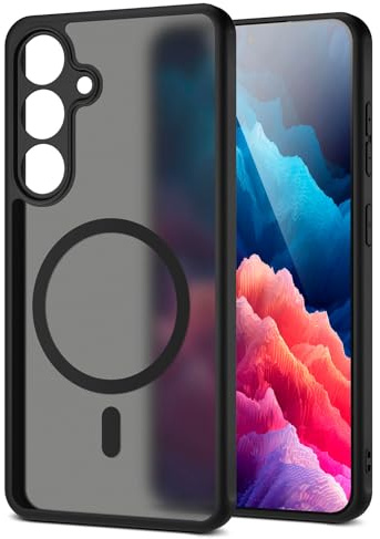 moex für Samsung Galaxy S25 Hülle kompatibel mit MagSafe, Handyhülle Hardcase Stoßfest mit Kameraschutz, Translucent Back Cover, Schutzhülle Wireless Charging, Halo Case, Schwarz