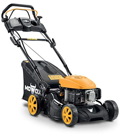 Mowox PM 4335 SE , 3 in 1 selbstfahrender Benzinrasenmäher mit E-Start, min. 1,6 kW/2800 rpm, 43 cm, 50l Grasfangsack, kugelgelagerte Räder