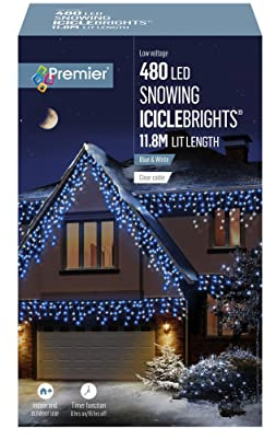 Premier Decorations - 480 Multi Action Snowing Icicles LED Lights with Timer - Blue & White not assigned,JNS_468480
