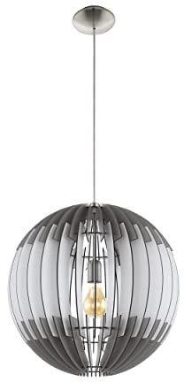 EGLO Pendelleuchte Olmero, Hängelampe Esszimmer, Esszimmerlampe aus Holz in Grau und Weiß, Metall in Silber, E27 Fassung, H 200 cm, Ø 70 cm