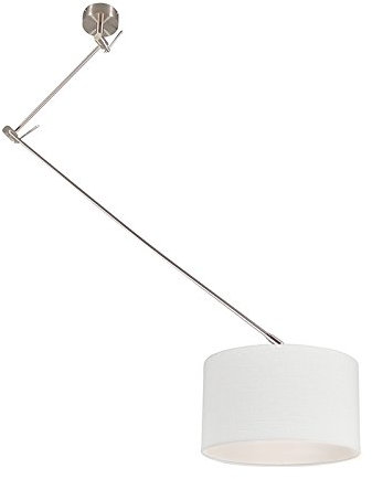 Qazqa - Modern Hängelampe I Pendellampe I Pendelleuchte Stahl I Silber I nickel matt mit Schirm 35 cm weiß verstellbar - Blitz I I Wohnzimmer I Schlafzimmer - Stahl Rund - LED geeignet E27
