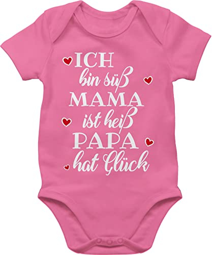Shirtracer - Baby Body Kurzarm - Sprüche - Ich bin süß Mama ist heiß Papa hat Glück Herzen