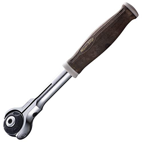 VESSEL 1/4 (6.35mm) Swivel Head Ratchet Socket Wrench - Wood-Compo HRH2-SW Non-Slip Handle