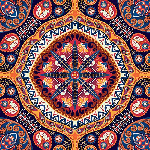 Forwall Fototapete Vlies Tapete Wanddeko Mandala Orient - Paisley Blumen Gelb Rot Blau Moderne Wanddekoration Wandtapete Vliestapete 10142VEM 104cm x 70,5cm Schlafzimmer Wohnzimmer