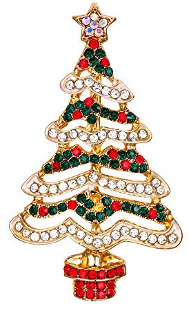 Clearine Damen Vintage Inspiriert Kristall Fröhlicher Weihnachten Weihnachtsbaum Brosche Pin Grün Silber-Ton (Weihnachten Gold-Ton)