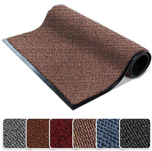 FB FunkyBuys Washable Door Mats - Heavy Duty, Non-Slippery & Stylish Floor Mat - Door mat indoor Large Rubber Indoor & Outdoor Doormats for Perfect Dust Grabbing (Brown-waved, 90 x 200 CM)