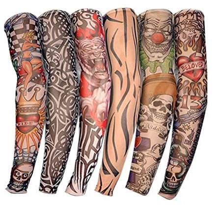 Falsas Mangas de Tatuaje,6 Pack Hombres Nylon Mangas del Brazo Temporal Brazo Deportivo Mangas Elástica Decorados Mangas para Halloween Baloncesto Ciclismo Bloqueador Solar Unisex 38CM