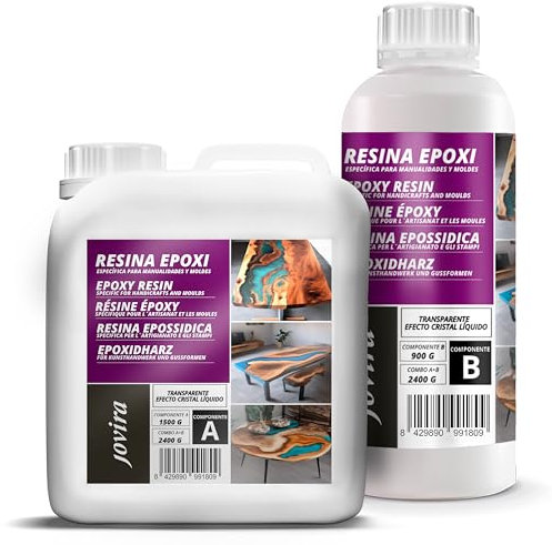 JOVIRA PINTURAS Resina Epoxi Transparente. Para manualidades, obras de arte, madera, mesas creativas madera, joyería artística, artesanía creativa, bricolaje. 2,4 Kilos (Paquete de 1) H-6