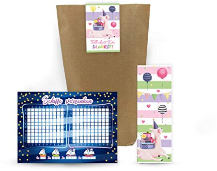 6 Schiffe versenken + 6 Lesezeichen + 6 Geschenktüten + 6 Aufkleber Lama Mitgebsel Gastgeschenk beim Geburtstag Kindergeburtstag Mädchen