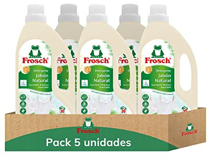 Frosch - Detergente Líquido Concentrado Ecológico Jabón Natural para Lavadora, Ropa Limpia e Impecable en el Lavado, Apto para Todo Tipo de Tejidos menos Lana y Seda - Pack de 5 Unidades