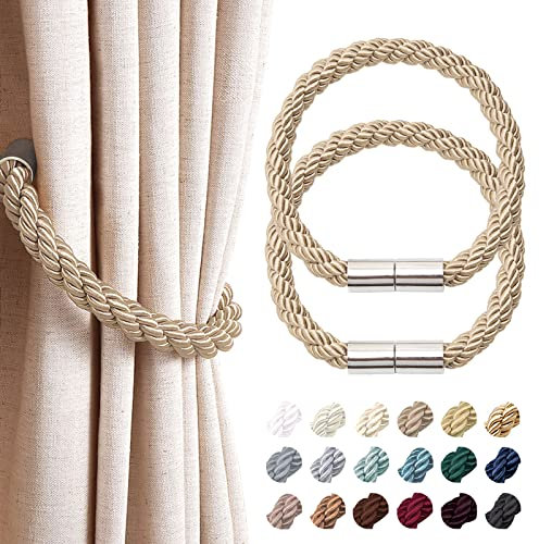Pretty Jolly 2 Stück starke magnetische Vorhang-Raffhalter, moderner, einfacher Stil, Vorhanghalter, praktisch, dekoratives Gewebe, für dünne oder dicke Fenstervorhänge für Zuhause und Büro (Khaki)