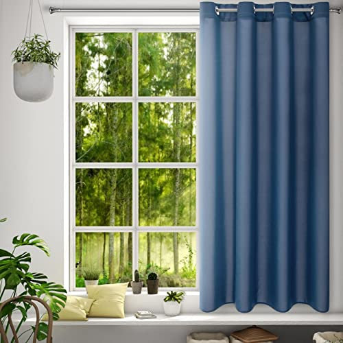 Eurofirany Rita Vorhang Gardine Glatt Schlicht Einfarbig - 8 Ösen Modern Schlafzimmer Wohnzimmer Lounge Kinderzimmer 1 Stück Einzeln Dunkel Blau 140x175cm