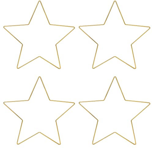 Hsthe Sea 4Pcs Star Wreath Frame Metal Wire Macrame Frame Pentagram Shaped Wreath Rings Floral Wreath Crafts Hoops for Thanksgiving Christmas New Year Wedding-30CM