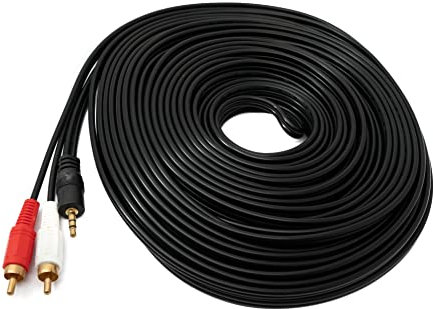 SYSTEM-S - Cable RCA 2 RCA 20 m macho a AUX jack de 3,5 mm macho estéreo AV en negro