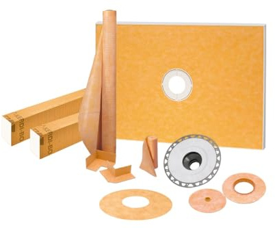 Schluter Kerdi Shower Kit with Shower Tray, Curb, Waterproofing Membrane, Strip & Seals - ABS Plastic, 38 x 60 Tray Size, Center Outlet Position - KSK9651525ABSE