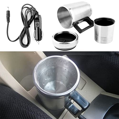Travel Kettle, 350ml + 150ml 12V Kettle Portable Electric Car Kettle, Stainless Steel Car Coffee Mug Kettle Pot Heated Water Cup for Car with 12V Cigarette Lighter