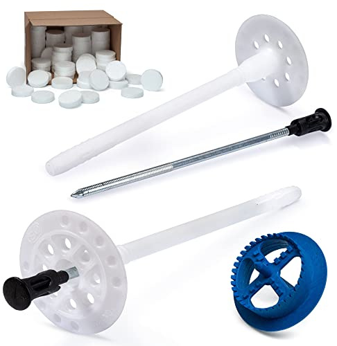 STRÜBER WDVS SET (Ø8x115mm Dämmstoffdübel mit Metalldorn 200St + Weiß Styropor Rondelle 200St + Styroporfräser 1St) Satz für Fassadendämmung Wärmedämmung EPS Abdeckkappen Tellerdübel mit Stahlnagel