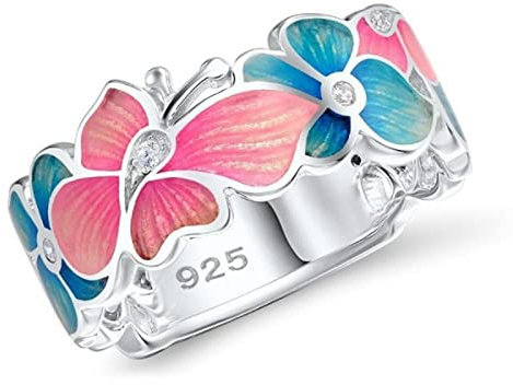 PAIHUIART Ring Ringe Damen Bijouterie Frauen Schmuck Damenring Eheringe Exquisite Rosa Blaue Emaille Schmetterling Vintage Verlobung Brautschmuck Geschenk Ehering 10