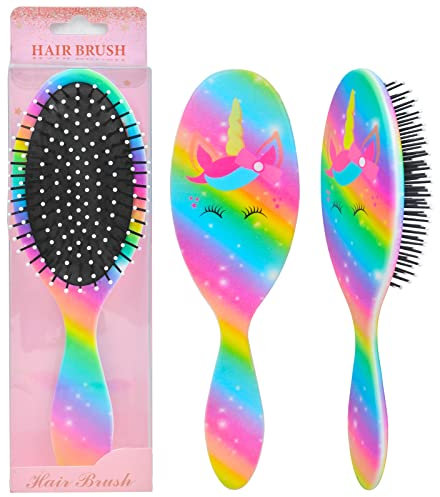 Kinder-Haarbürste für Mädchen und Kleinkinder, nasses und trockenes Entwirren, Haarbürste für lockiges und dickes Haar, schmerzfreier Kamm, Einhorn-Meerjungfrau