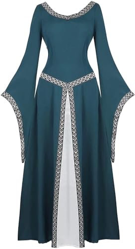 Josamogre Robe medievale Femme Renaissance Robes Maxi Parti Costume Déguisement Vintage Halloween Gothique Cosplay Carnaval Victorien Vert 3XL