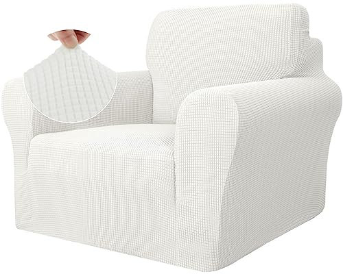 Ystyle Stretch Sofa überzug 1 Sitzer, Elastisch Sofabezug Mit Armlehnen, Jacquard Couch überzug rutschfest, Waschbar Sofa Cover Protector Für Hunde Haustiere, Weiß