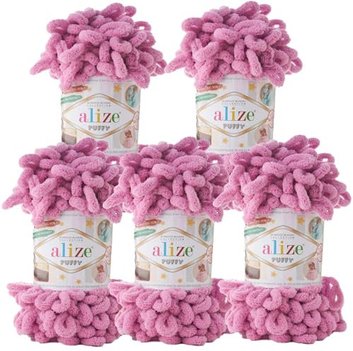 500g Strickgarn ALIZE Puffy Uni, stricken ohne Nadeln auch für Anfänger geeignet, Farbe:98 rosa pink
