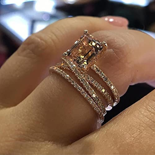 Sdouefos 925 Sterling Silver Plated 14k Rose Gold Sparkling Diamond Square Ring Set With Diamonds Sparkling Women'S Wedding Engagement Jewelry Ring (T1/2)