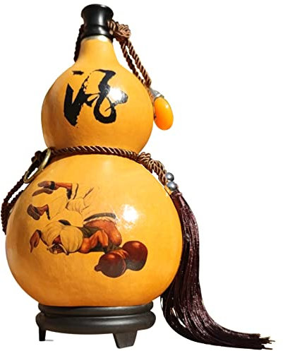 Gourd Sake Water Bottle Pot, Gaara Outdoor Drink Kettle Flagon with Lid, Natural Plant Wine Flask Gourd Handicraft Jug Decor Jar (B(small)20oz)