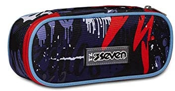 Seven Mäppchen, Federtasche für Schreibwaren, Etui für Stiften, Kugelschreiber, Kinder, Mädchen - Jungen, Grundschule, Kindergarten, Gymnasium, schwarz-rot