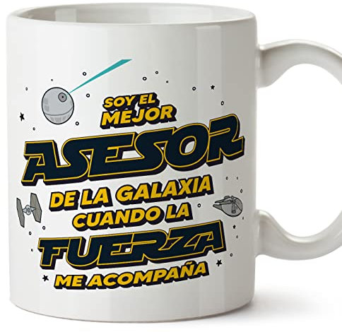 MUGFFINS Tazas para ASESOR hombre - En Español - Mejor de la Galaxia Cuando Fuerza me Acompaña - 11 oz / 330 ml - Regalo original y divertido