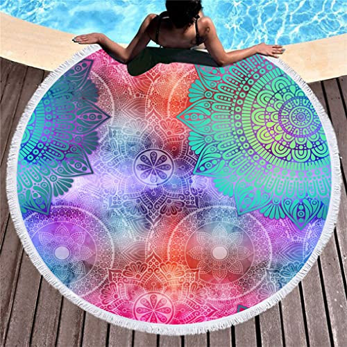 HNHDDZ Boho Mandala Strandtuch XXL Runde Quaste Mikrofaser Weich Schneller Trocknen Mehrzweck Decke Für Strand Liegestühle Yoga Matten 150 cm Tischtücher Schal Tapestry (Stil 7)