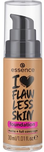 essence I LOVE FLAWLESS SKIN foundation, Nr. 100, Nude, langanhaltend, mattierend, sofortiges Ergebnis, matt, vegan, ölfrei, UVA- und UVB-Filter + SPF 20, ohne Parfüm, 1er Pack (30ml)