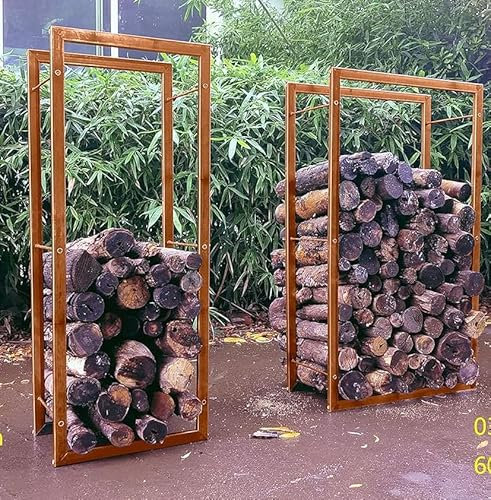 Zen Man Kaminholzregal Garten Rost Eisen Kaminholzunterstand Holzregal Kaminholz (032173:L60 B25 H100cm)