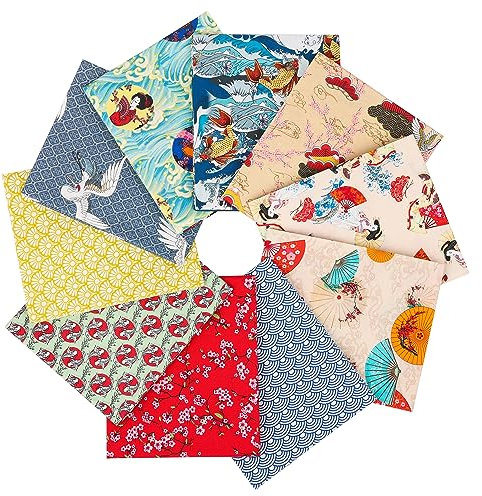 Craftido -24 Optionen- 100% Baumwolle Quiltingstoff Bündel 10pcs Fat Quarters 18x21 (46x53cm) -Mittleres Gewicht 5.2oz- für Quilting, Nähen Projekt, Patchwork, DIY Handwerk - Japanese Style