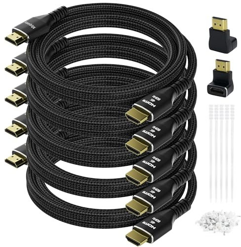Mygatti Cavo 4K HDMI da 5 metri/5 pezzi,cavo Ultra HD HDMI 2.0, nylon intrecciato e connettori placcati in oro,4K@60Hz,HDCP 2.2, ARC,cavo HDMI per laptop, monitor, HDTV, PS5, Xbox One e altro
