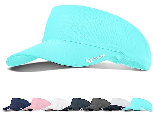 Sukeen Sun Visor Cap, Cooling Stretchy Visor with Sweatband Adjustable Baseball Cap Sun Protection Unisex Cool Visor Hat Instant Cooling Vizor Cap for Golf Tennis(55-60cm) Light Blue