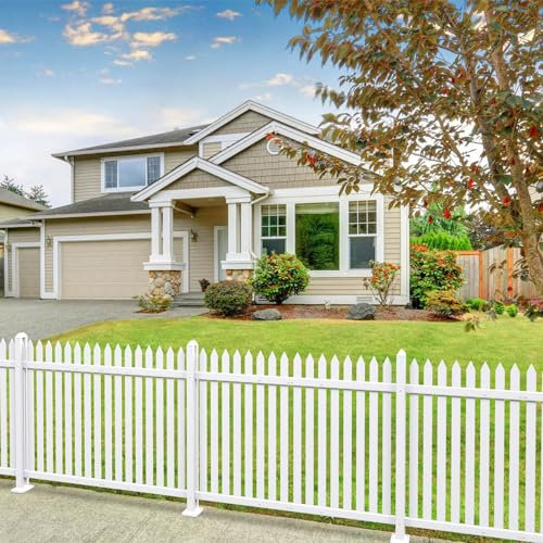 Patio Vinyl Picket Fence White Panels 30 H x 84 W PVC Garden Fences Plastic Decorative for Yard Porch Patio Deck Pool Air Conditioner Safety Dog Fencing (34 Pickets, Straight)