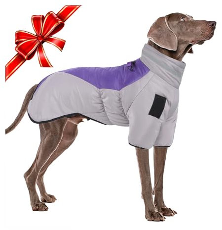 Warme Hundemäntel Wasserdichtes Upgrade Hundekleidung für Winter Kaltes Wetter Kuscheliger Hundemantel Hundejacke mit Geschirrschnalle & Sicherheitsreflexstreifen für mittel große Hunde, Lila 5XL