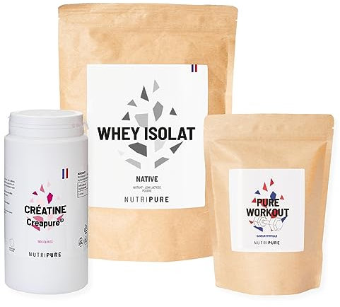 Nutripure | Pack Prise de Muscles | Whey Isolate Native + Créatine Monohydrate Gélules + Pre Workout (EAA, BCAA) | Idéal pour Musculation, Prise de Masse Musculaire, Fatigue Musculaire | Goût Neutre