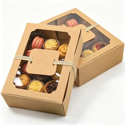 Allbusky 24PCS Paper Bakery Boxes with Window, Cake Boxes, Paper Candy Boxes Treat Boxes for Biscuits Cookies Desserts Pastries Chocolates Handicrafts Christmas Baby Shower Wedding Party Favors