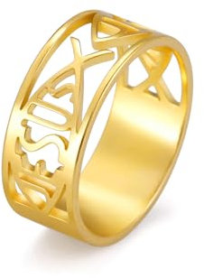 UNIFT Jesus Fisch Ringe für Männer Frauen Edelstahl Skelett Stil Christian Symbol Jesus Fisch Ringe Glaube Schmuck, 4 UK, Edelstahl, Kein Edelstein (10, Gold)